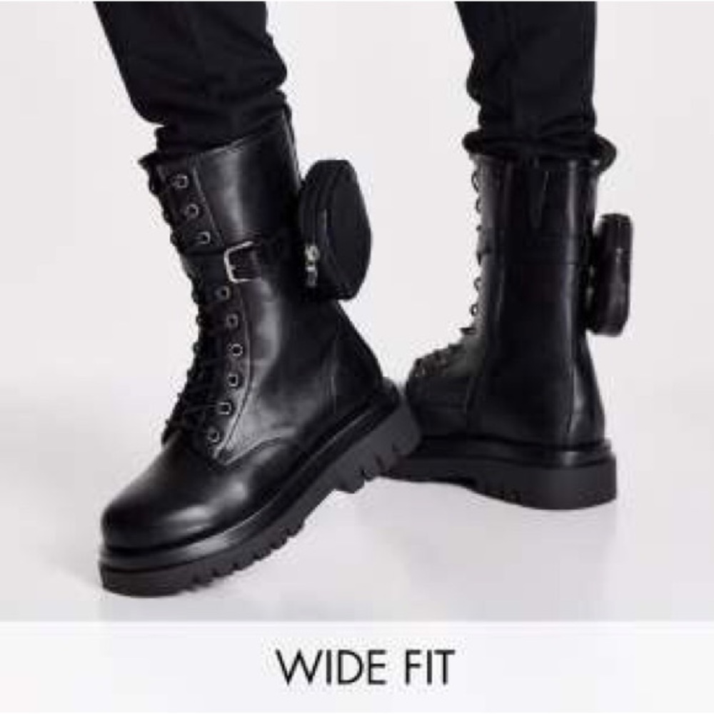 NWT Truffle Collection Biker Combat Boots With Pockets in Wide